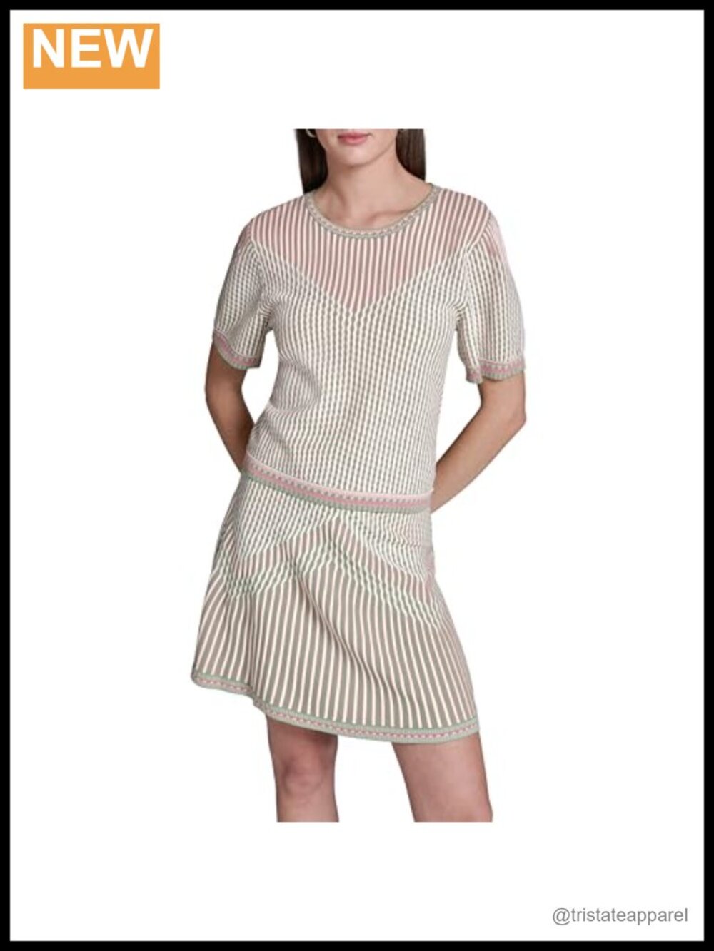BCBG Women's Sweater Mix Pattern Crewneck Short Sleeve Top